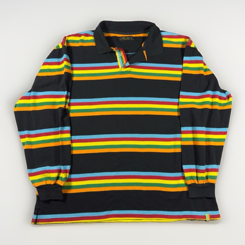 Members Property Men's Striped Long Sleeve Polo Shirt Multicolor Black XL 2XL
